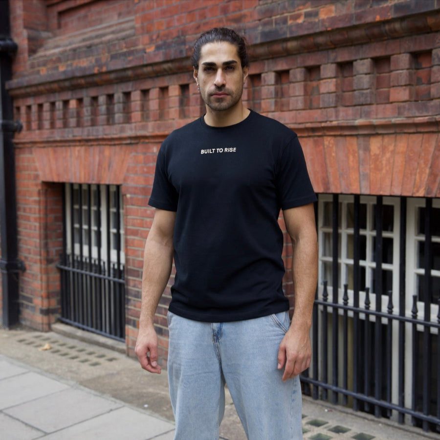 Built To Rise design: BUILT TO RISE printed across the chest