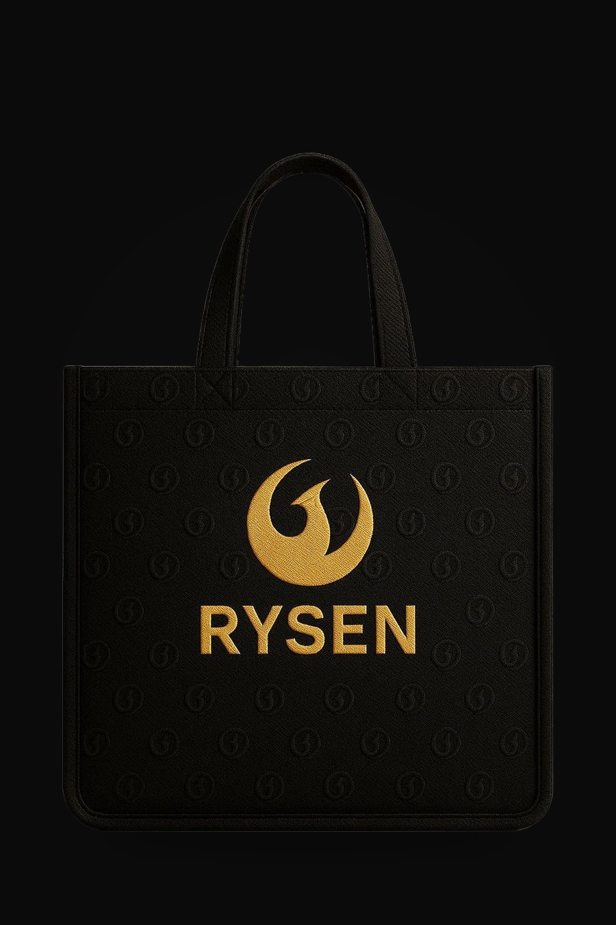 The RYSEN tote in black with the gold phoenix, now sold out